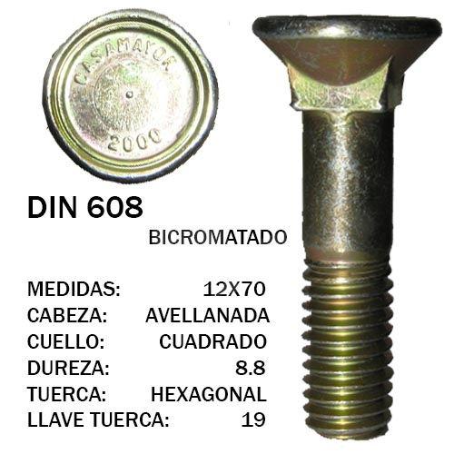 TORNILLO DIN 608 12X70 BICROMATADO 8.8