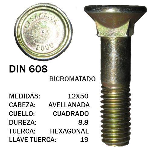 TORNILLO DIN 608 12X50 BICROMATADO 8.8