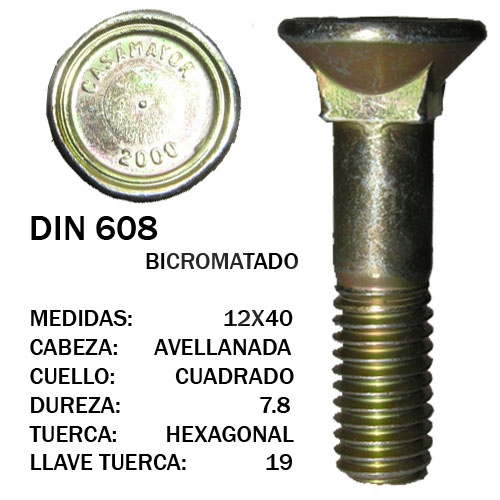 TORNILLO DIN 608 12X40 BICROMATADO 7.8